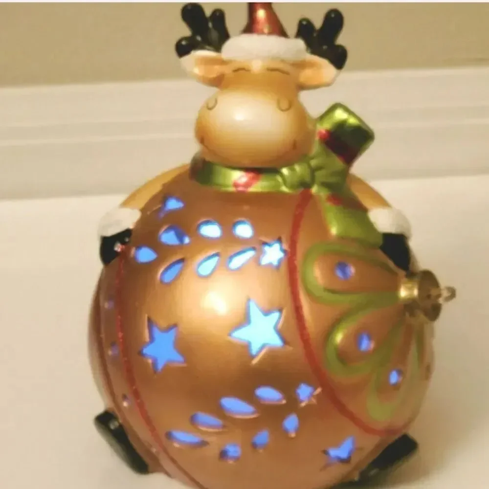 Home Reflections Reindeer Ornament Luminary Flameless Multi Color Candle